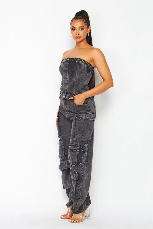Elara Denim Cargo Jumpsuit