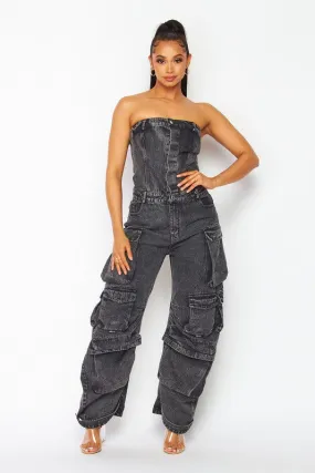 Elara Denim Cargo Jumpsuit
