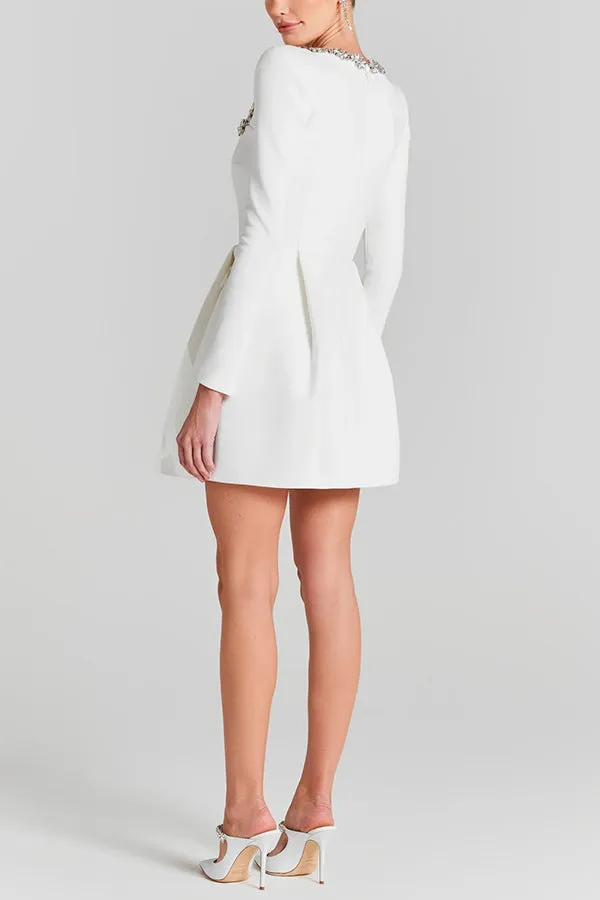 Elegant Square Collar Diamond Short Velvet Formal Dress