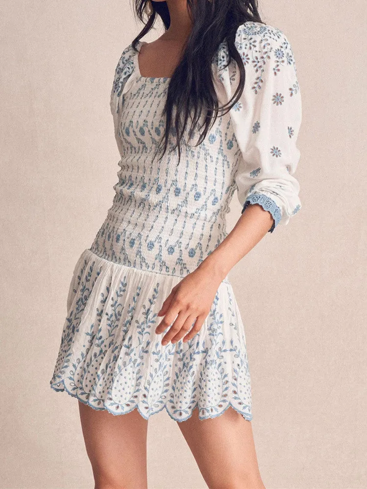 Erika Puff Sleeve Floral Body Elastic Ruched Mini Dress