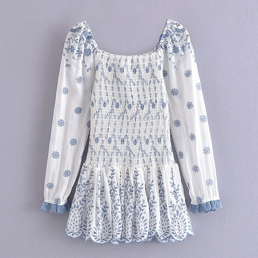 Erika Puff Sleeve Floral Body Elastic Ruched Mini Dress