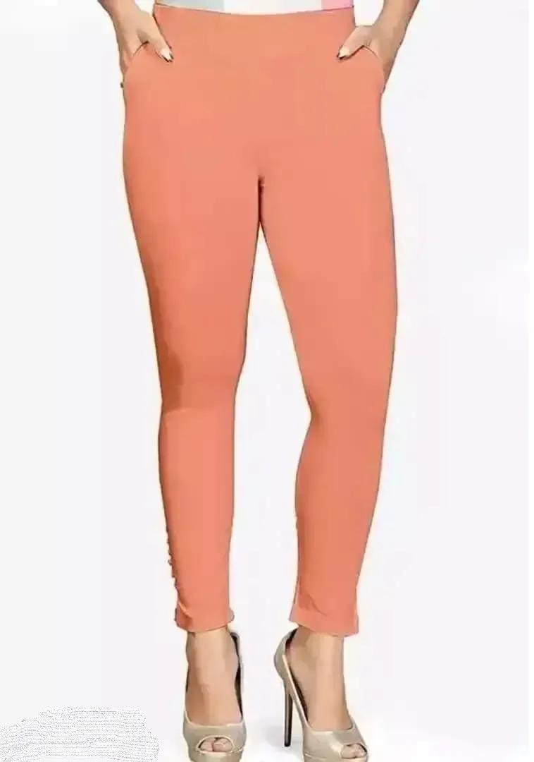 Fabulous Pink Cotton Solid Leggings For Women