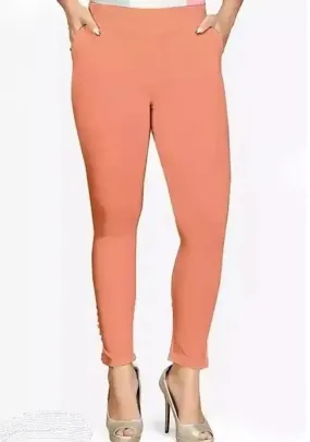 Fabulous Pink Cotton Solid Leggings For Women