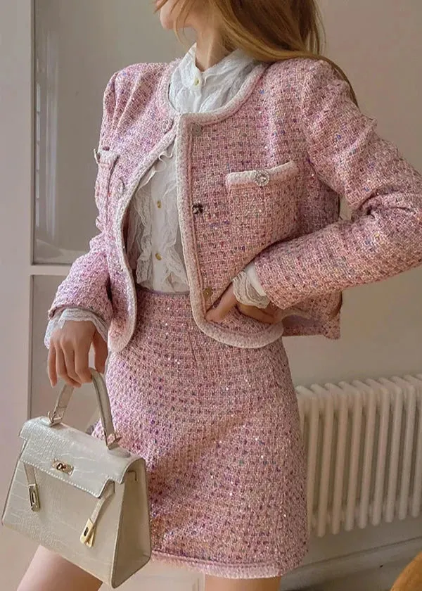 FATIMA Metallic Tweed Jacket and Skirt Set