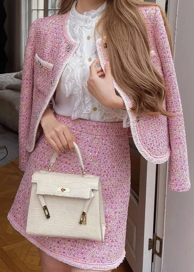 FATIMA Metallic Tweed Jacket and Skirt Set