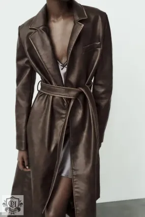 Faux Leather Long Coat