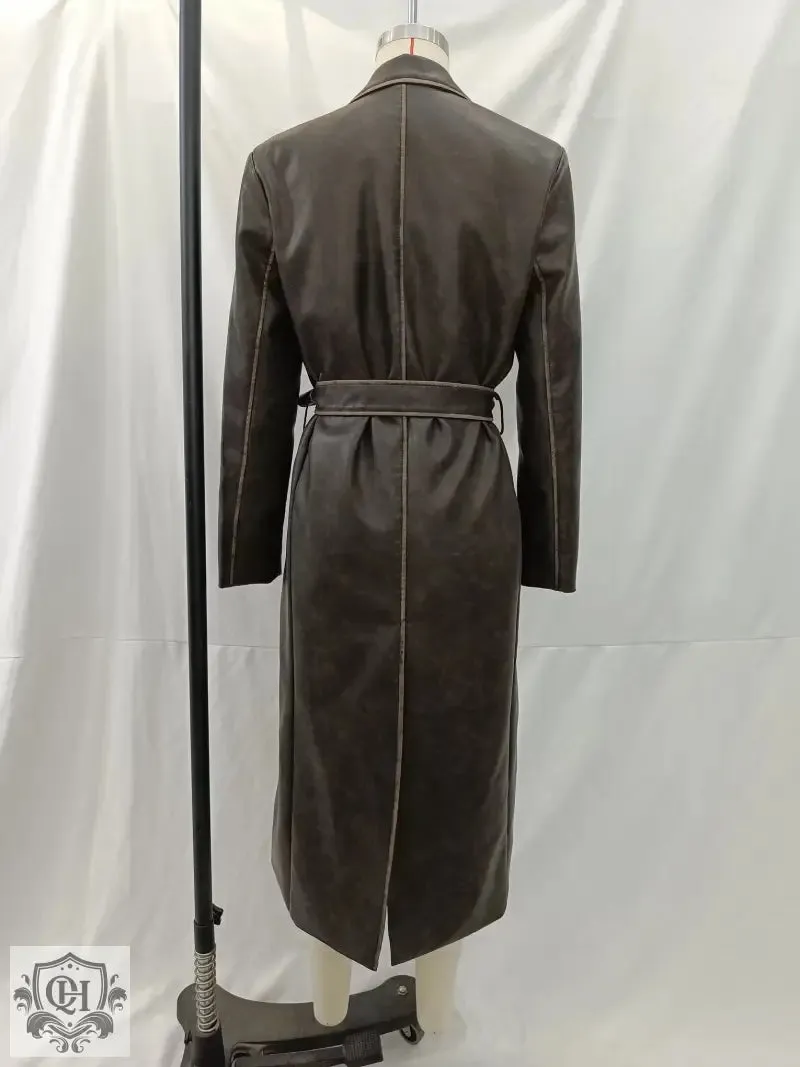 Faux Leather Long Coat