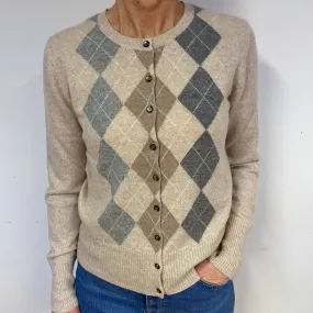 Fawn Grey Diamond Cashmere Crew Neck Cardigan Medium