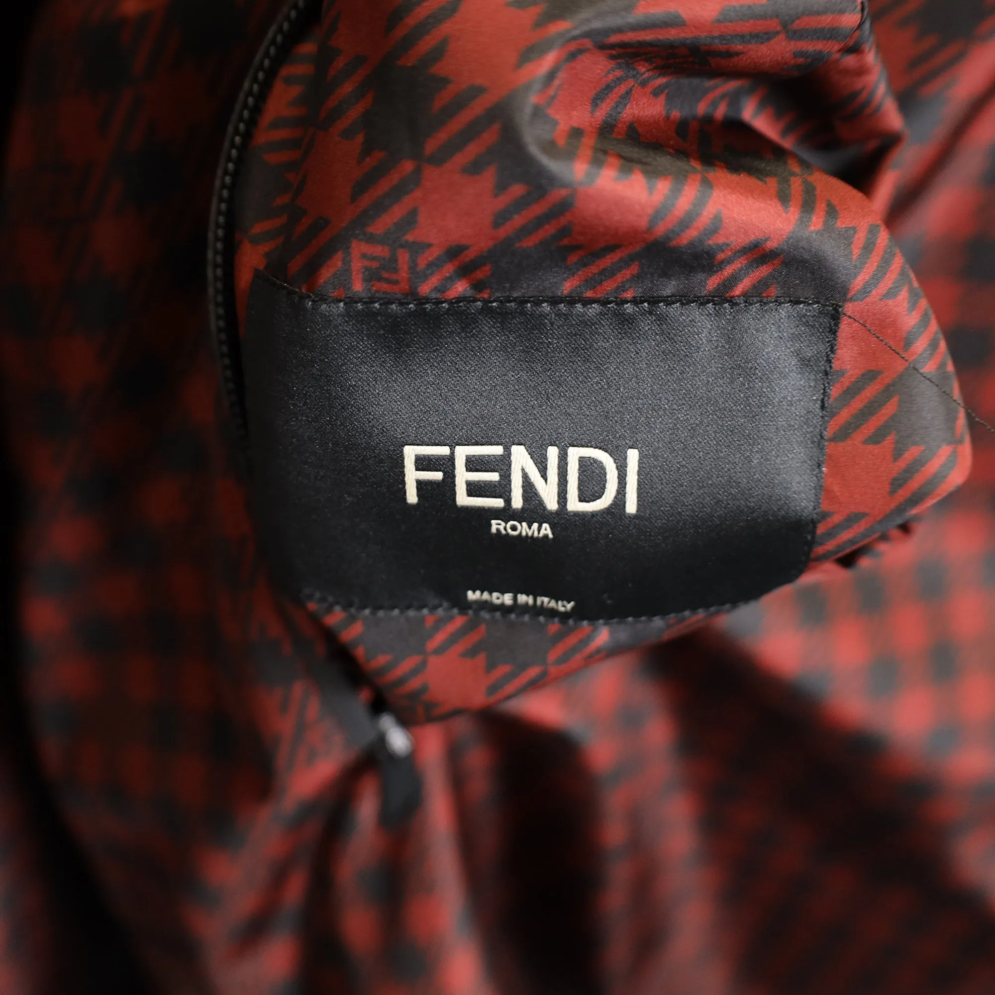 Fendi Houndstooth Print Reversible Parka Jacket in Red Polyester
