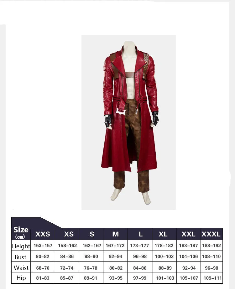 Game Devil May Cry Dante Cosplay Costume Red Trench Coat Halloween Men Mull Set