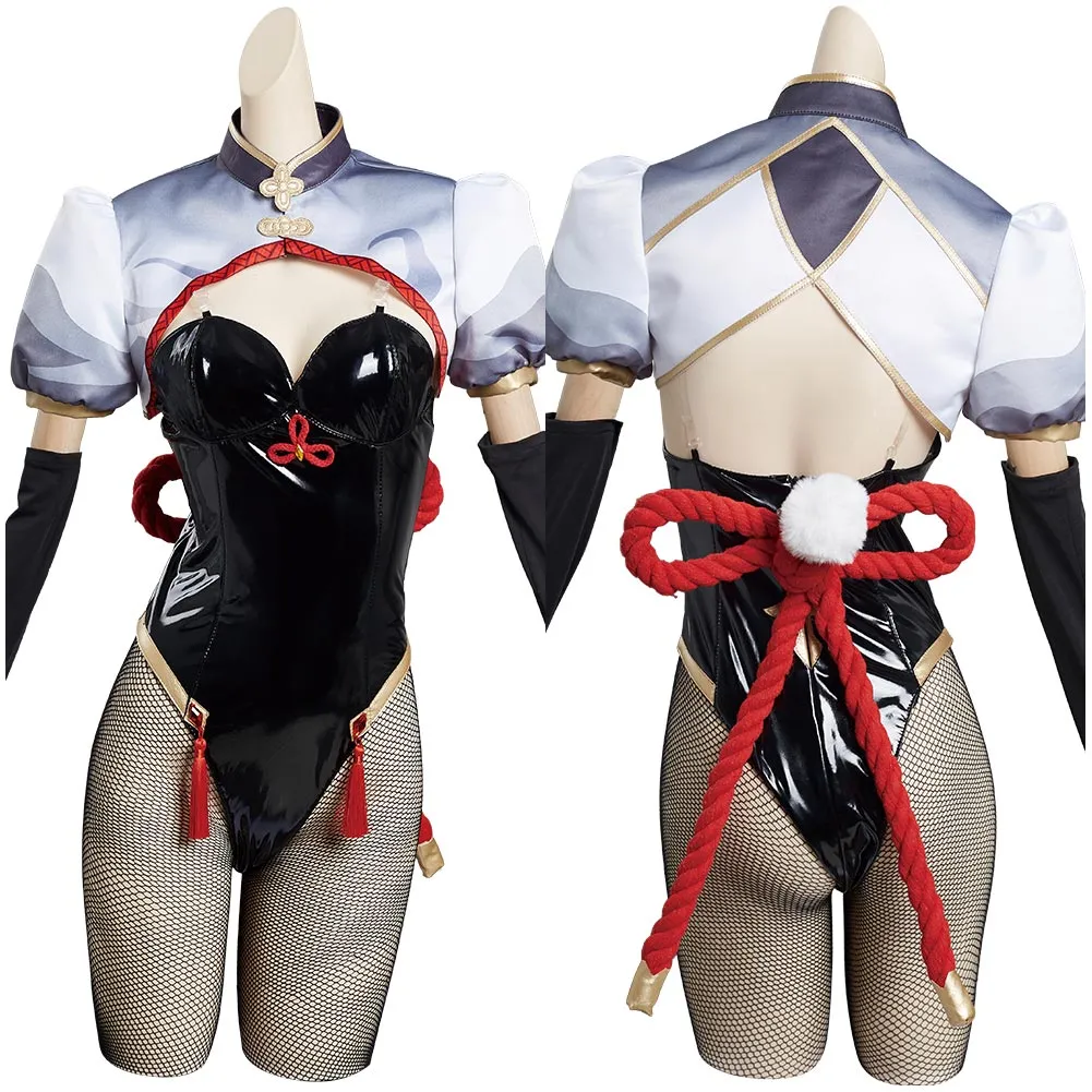 Genshin Impact Shen He Halloween Carnival Suit Cosplay Costume Bunny Girls Jumpsuit