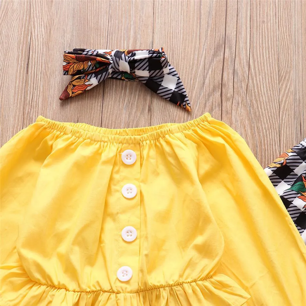 Girls Long Sleeve Solid Tops&Floral Flare Pants Wholesale Baby Girl Clothes