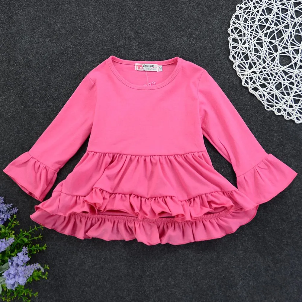 Girls Solid Flared Sleeve Top & Floral Pants Wholesale Girls Clothes