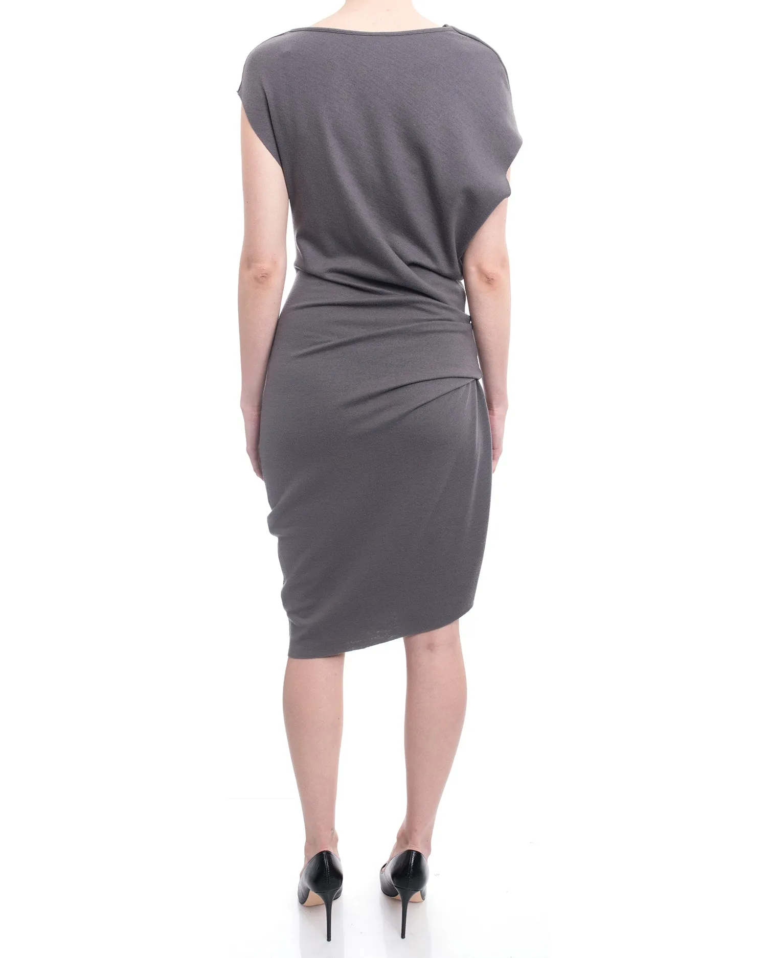 Helmut Lang Light Grey Taupe Wool Asymmetrical Knit Dress - M