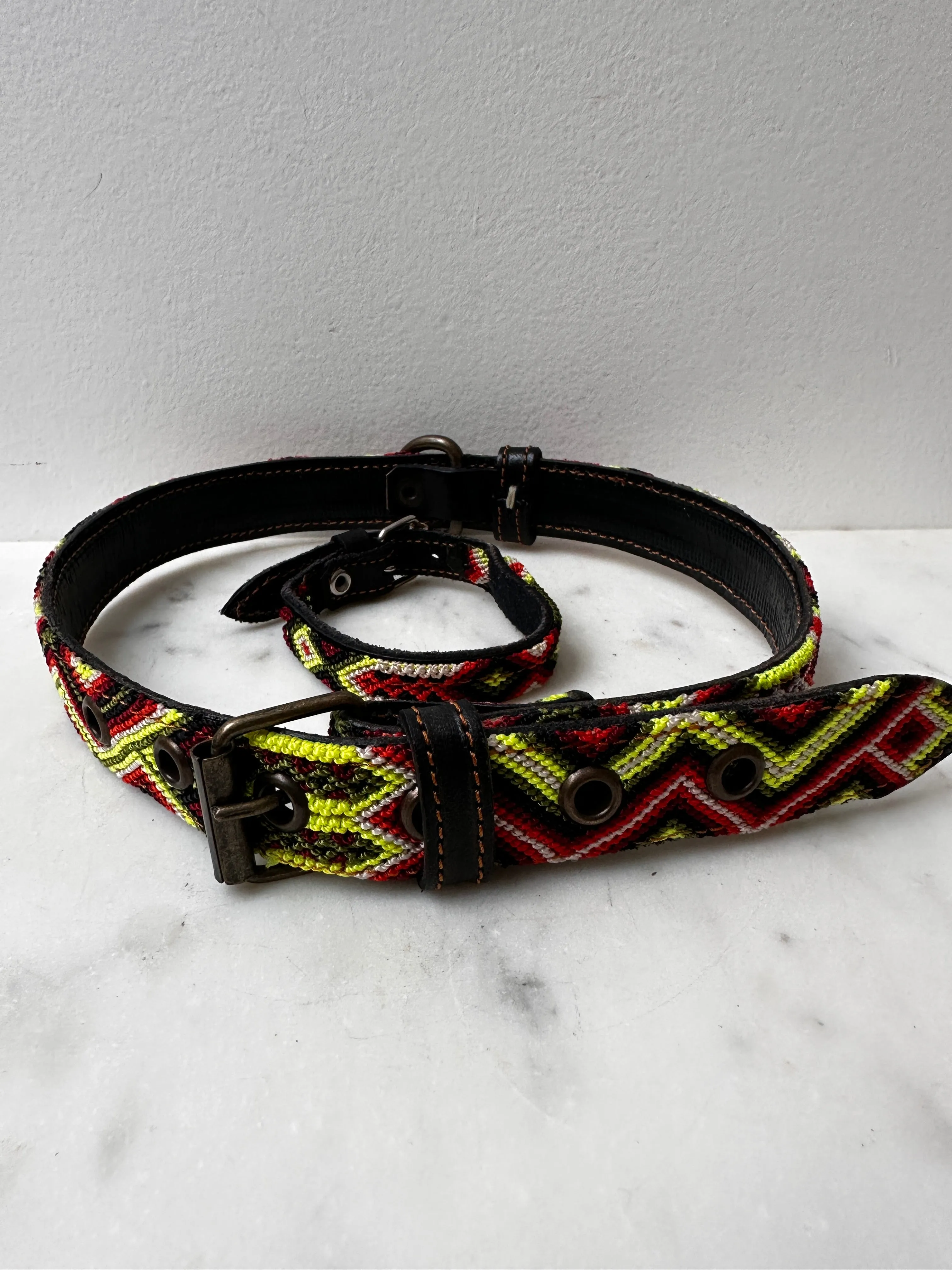 Huichol Fully Embroidered Dog Collar L9