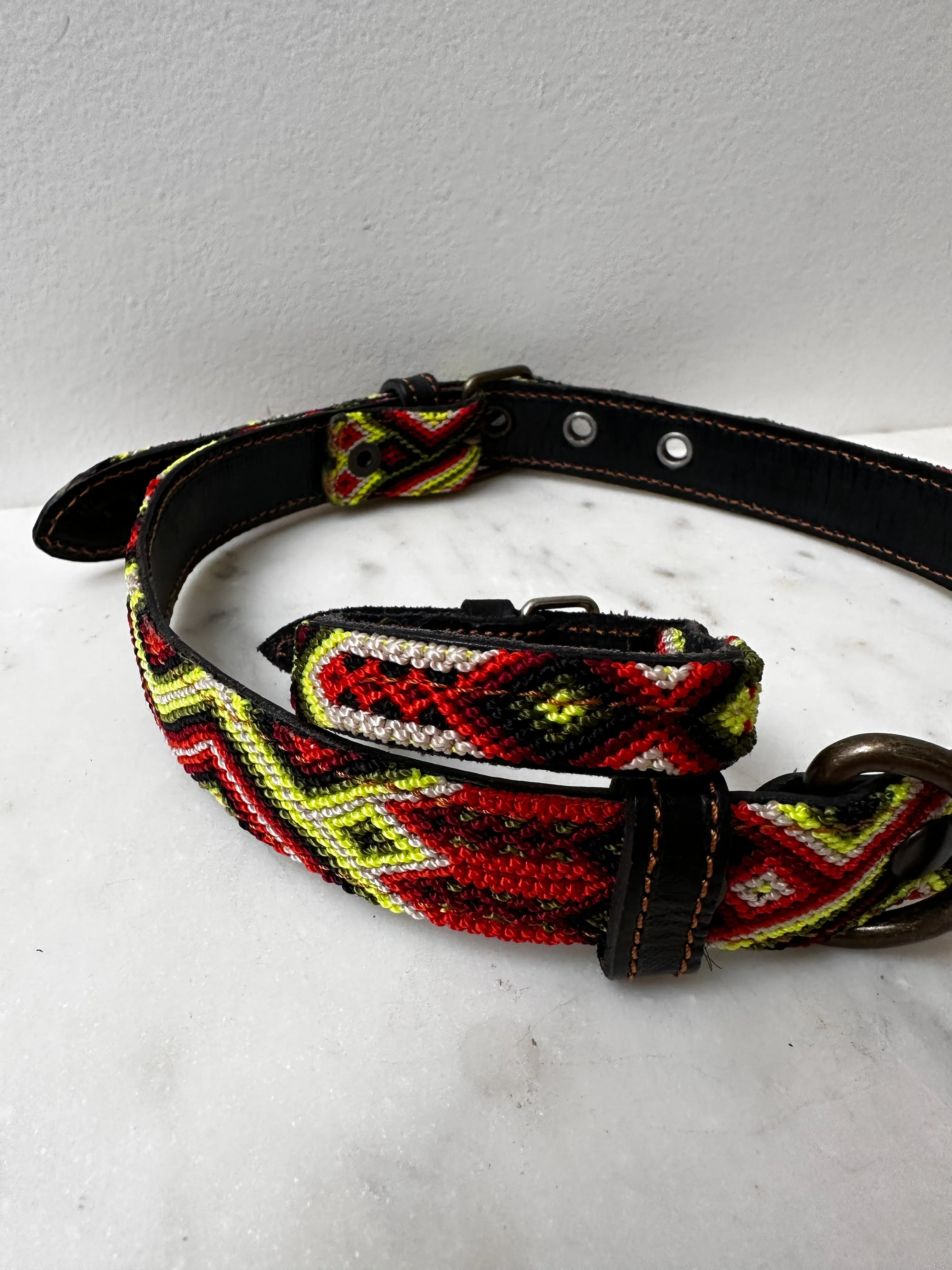 Huichol Fully Embroidered Dog Collar L9