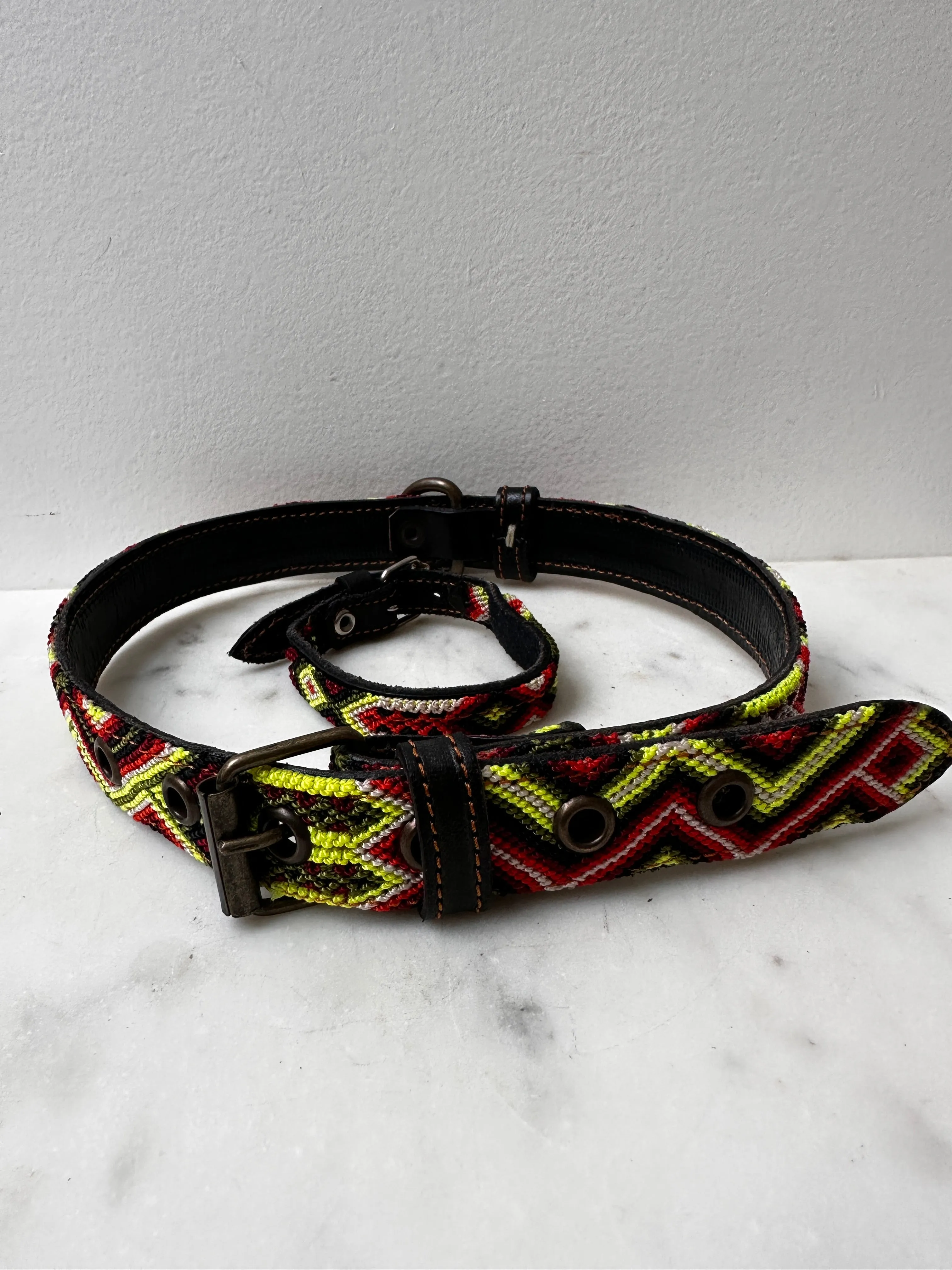 Huichol Fully Embroidered Dog Collar L9