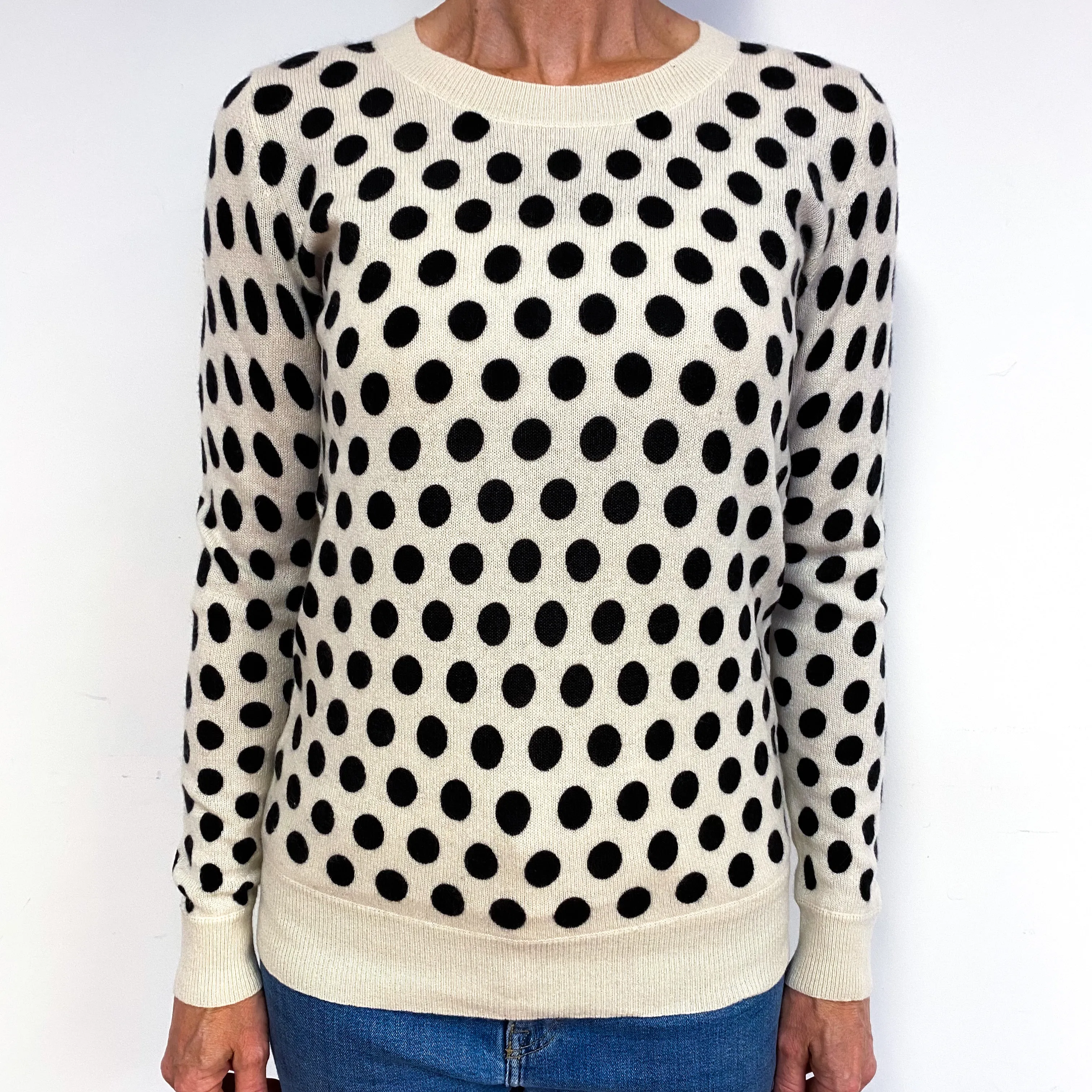 Ivory Black Dotty Cashmere Crew Neck Jumper Medium