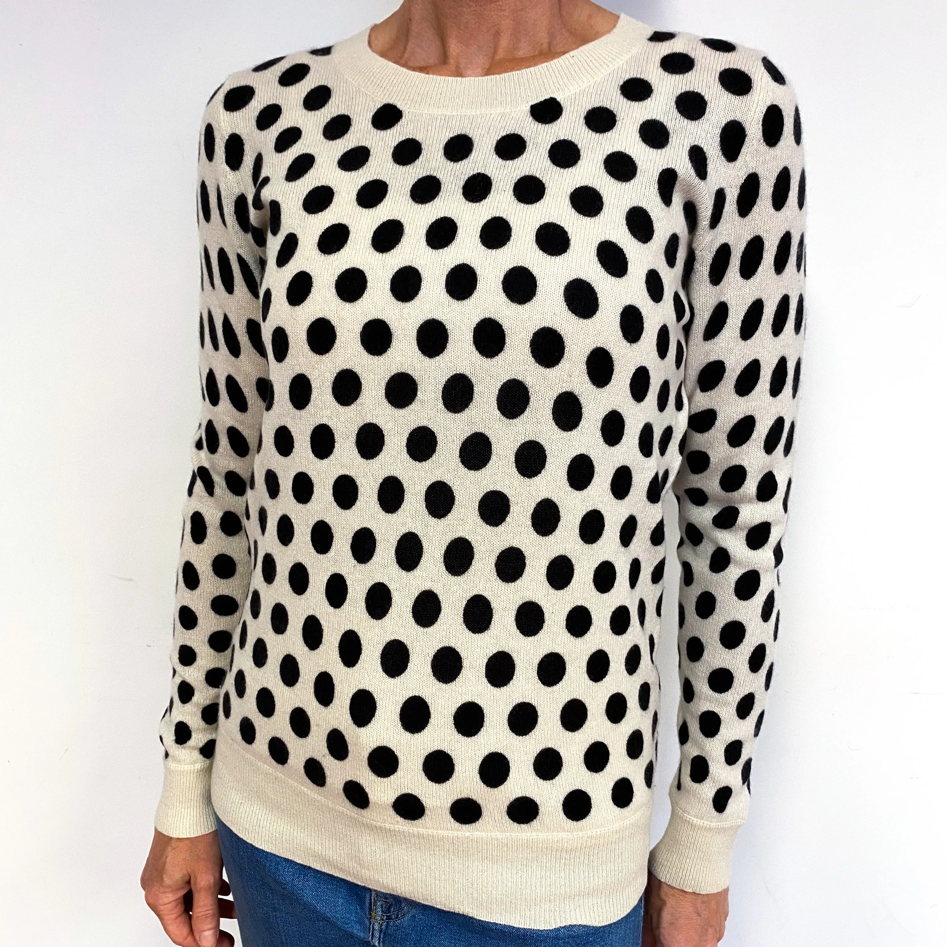 Ivory Black Dotty Cashmere Crew Neck Jumper Medium