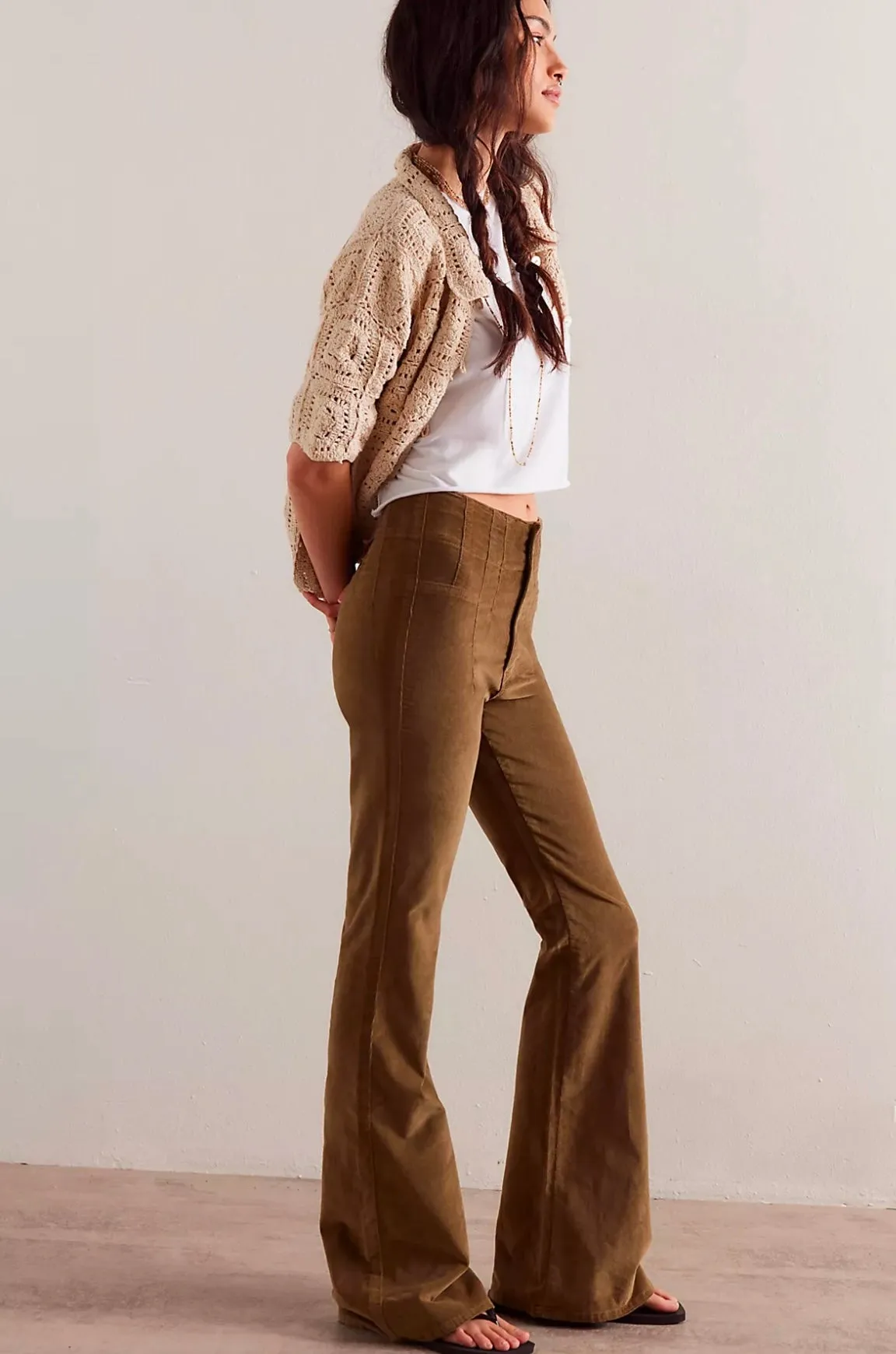 Jayde Cord Flare Jeans-Fir Green