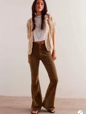 Jayde Cord Flare Jeans-Fir Green