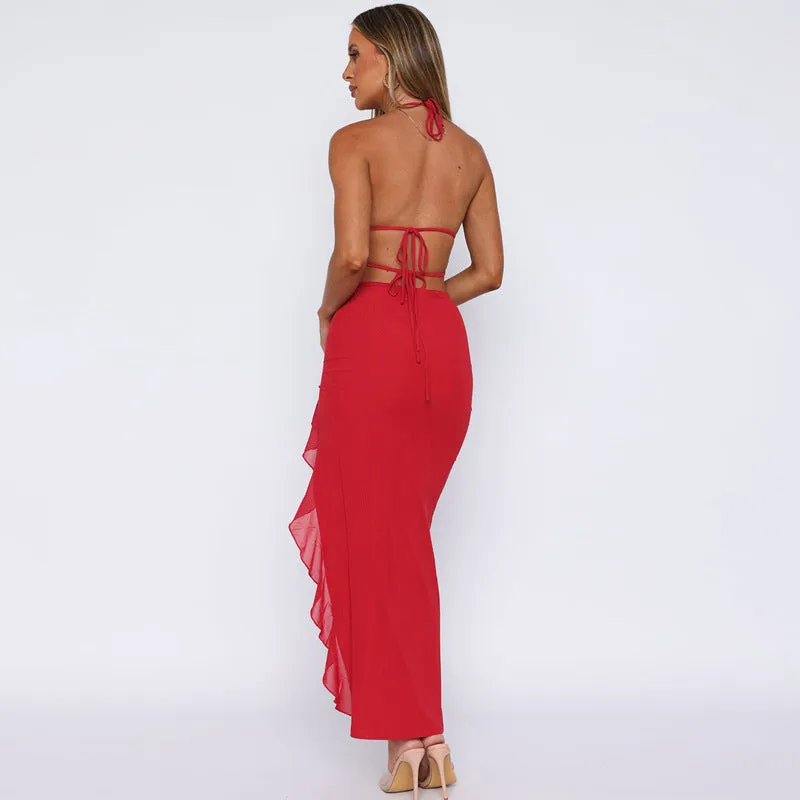 Karen V-neck Backless Sleeveless Patchwork Maxi Dress