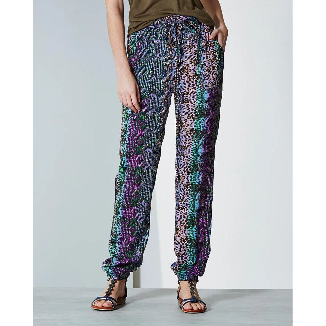 Label Be Printed Woven Harem Trousers Long Animal Print UK 10