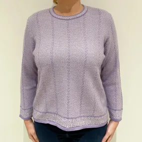 Lavender Purple Patterned Cashmere Crew Neck Jumper Large