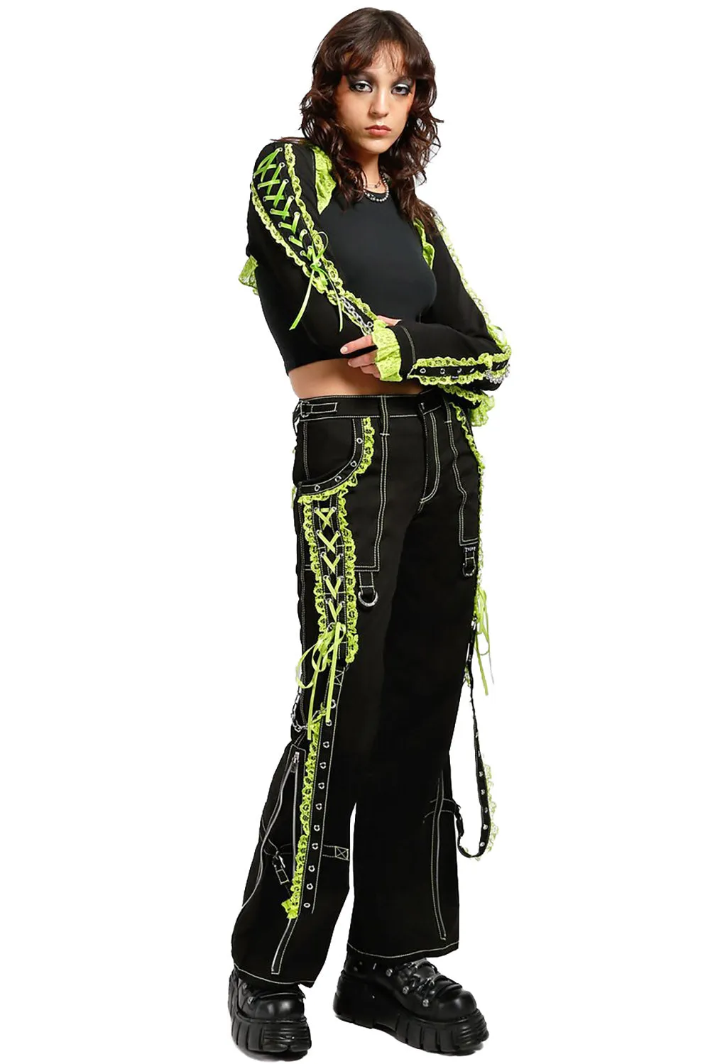 Lolita Dark Street Pants [Black/Lime Green]