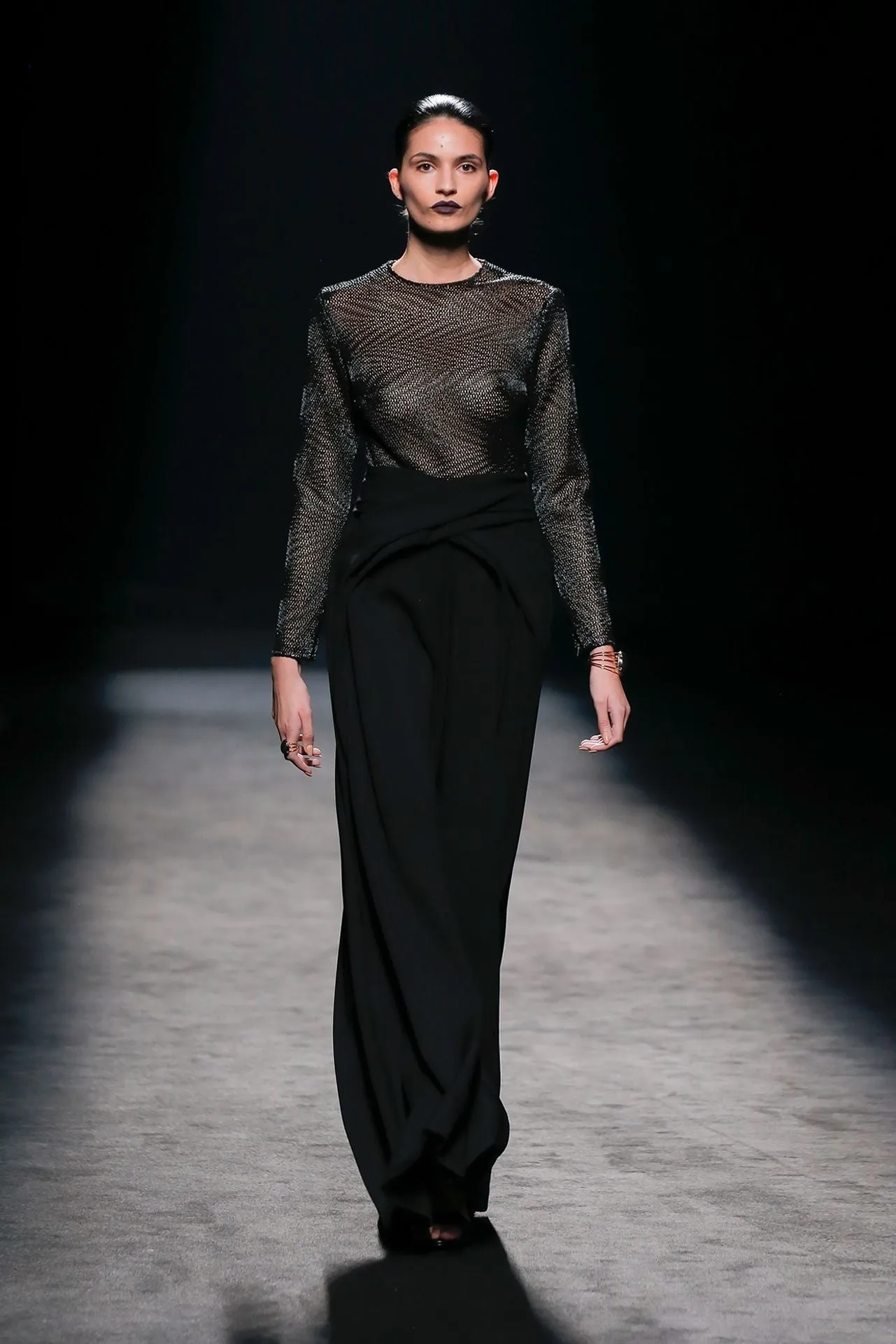 Long-Sleeved See-Through Blouse with Flared Pants