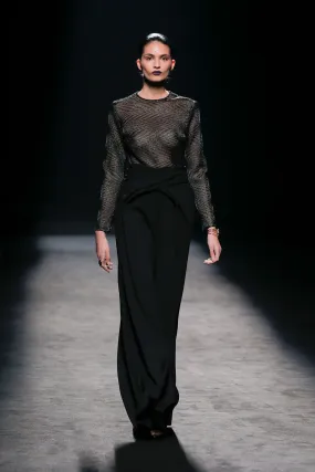 Long-Sleeved See-Through Blouse with Flared Pants
