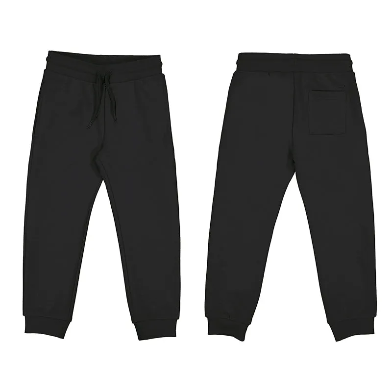 Mayoral Basic Black Cuffed Fleece Joggers w/ Reinforced Knees