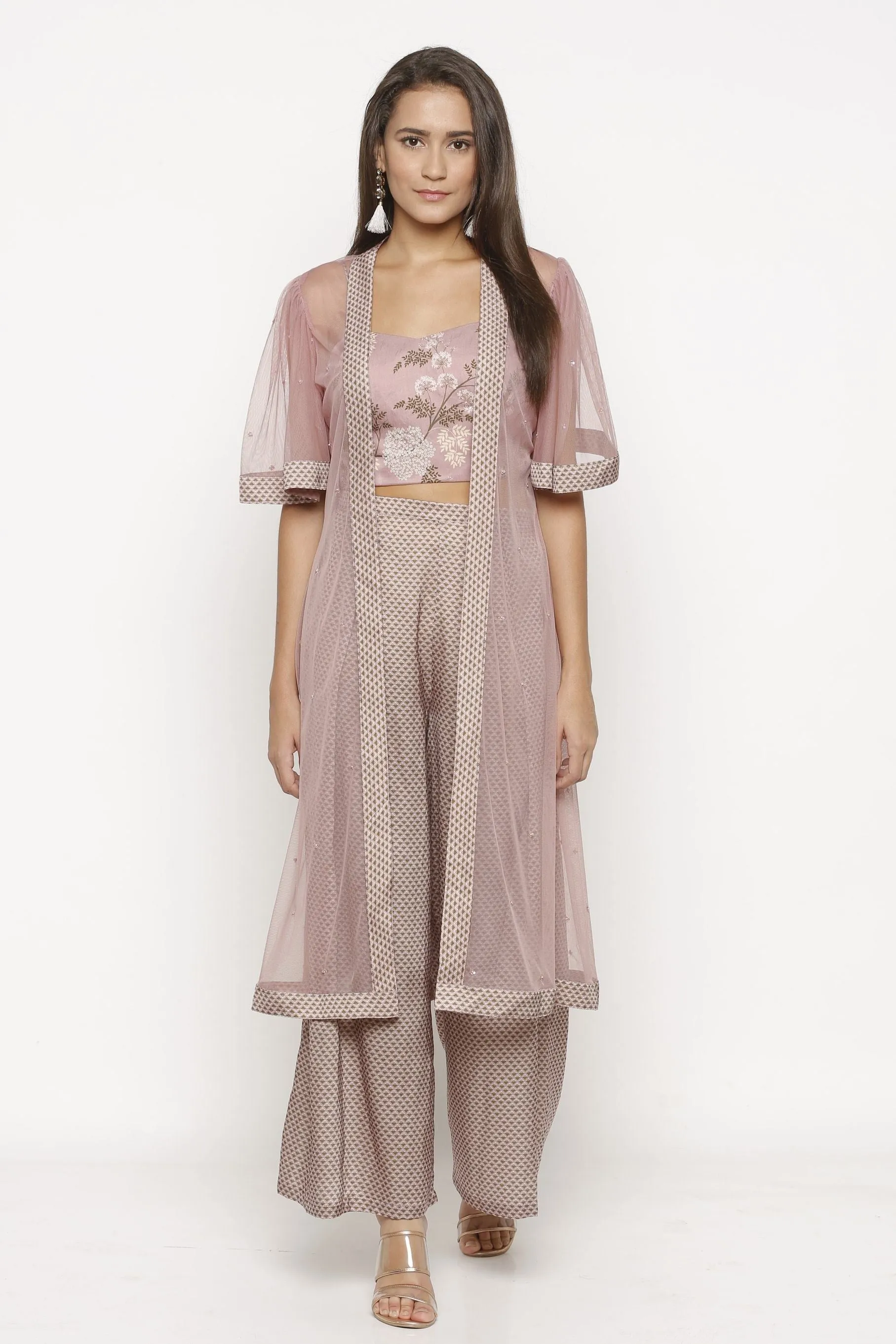 Mellow Rose Crop Top, Palazzo Pants & Jacket