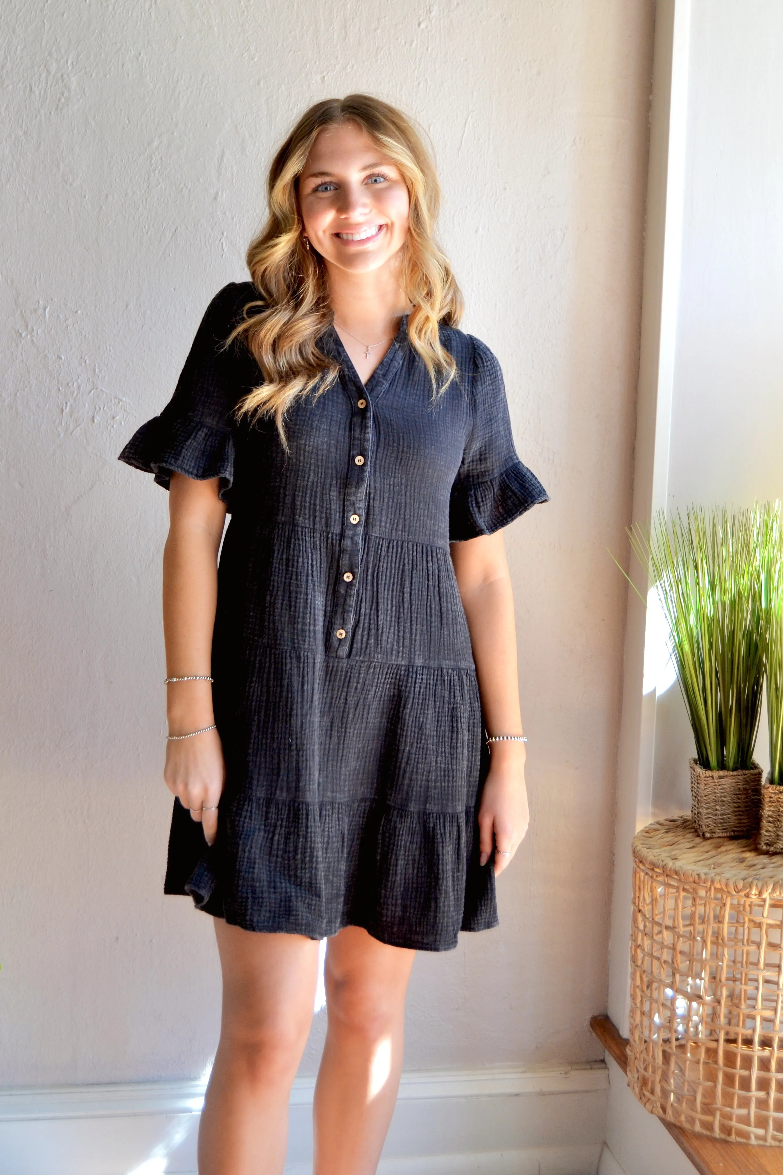 Mineral wash babydoll dress