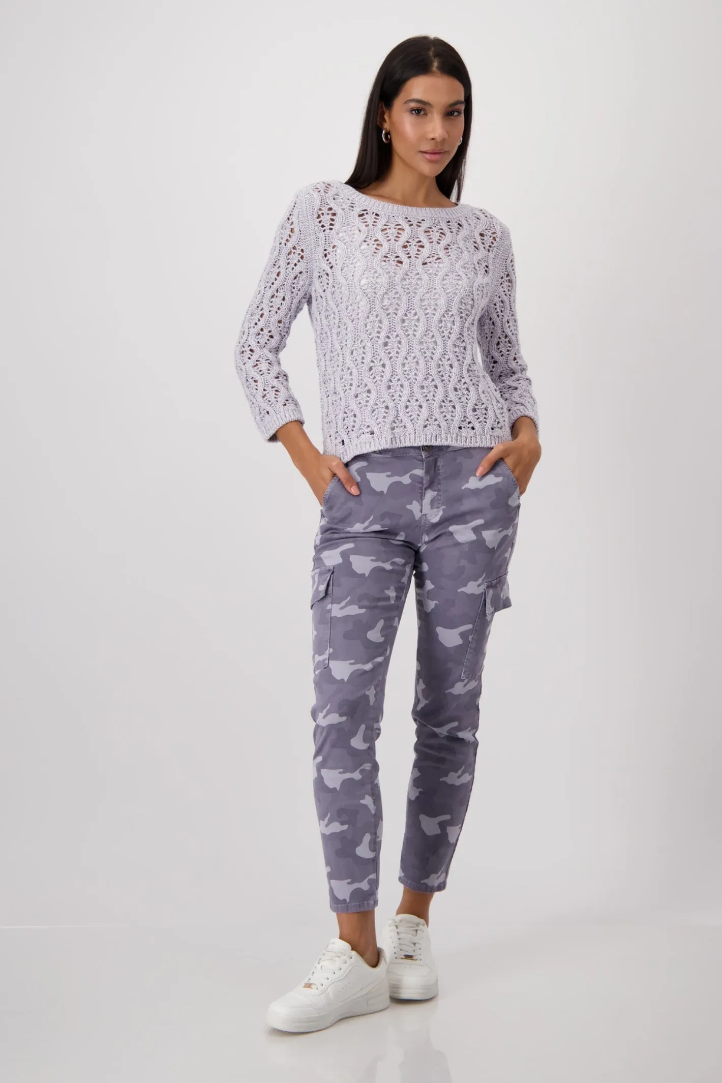 Monari 409293 Ajour   Lurex Pink Round Neck Jumper