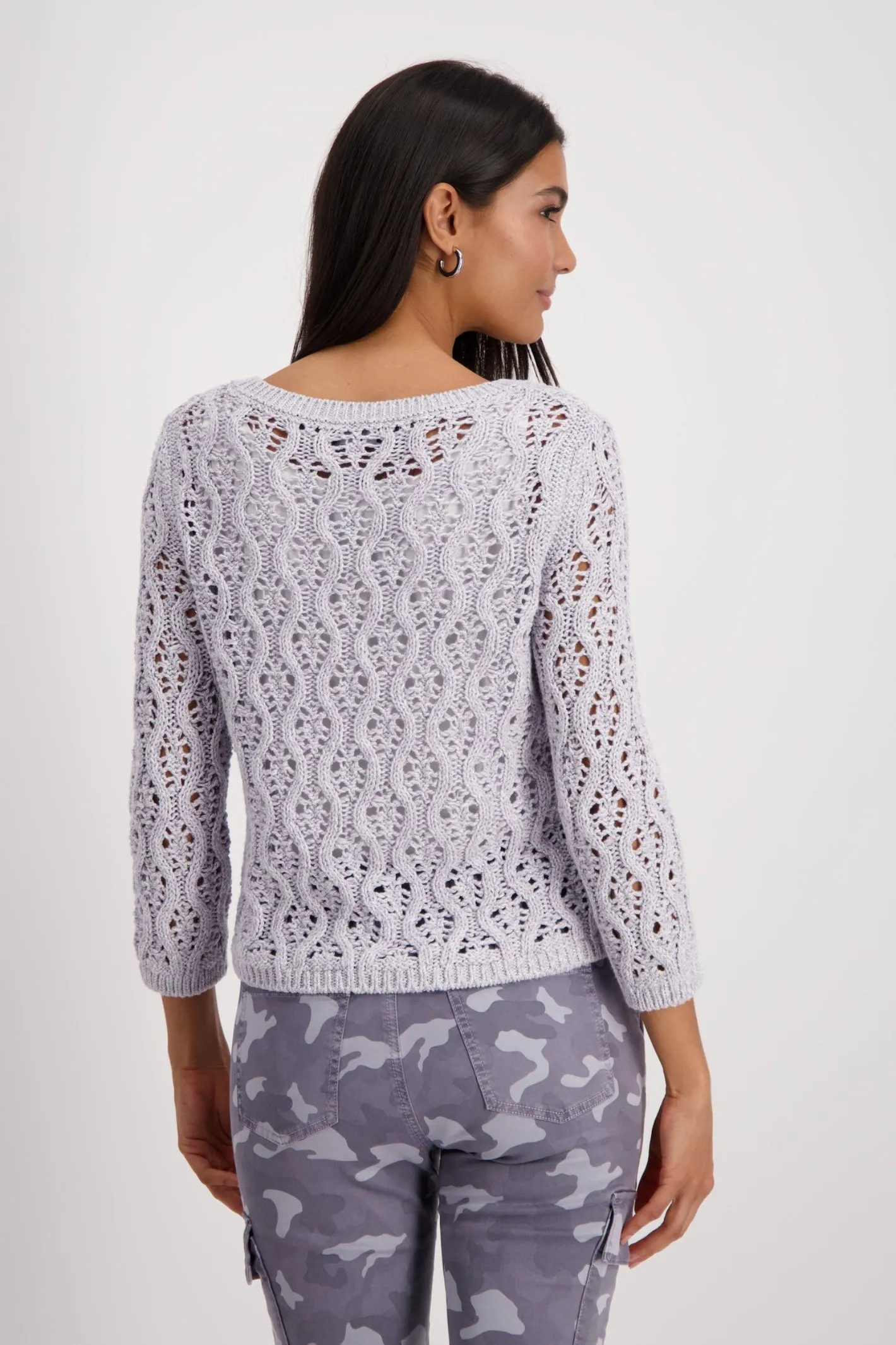 Monari 409293 Ajour   Lurex Pink Round Neck Jumper