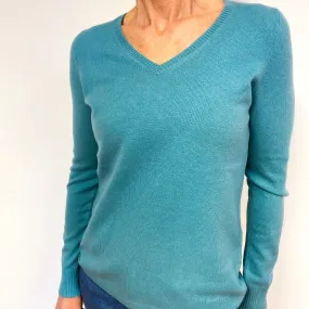 Muted Aqua Blue Cashmere V-Neck Jumper Medium