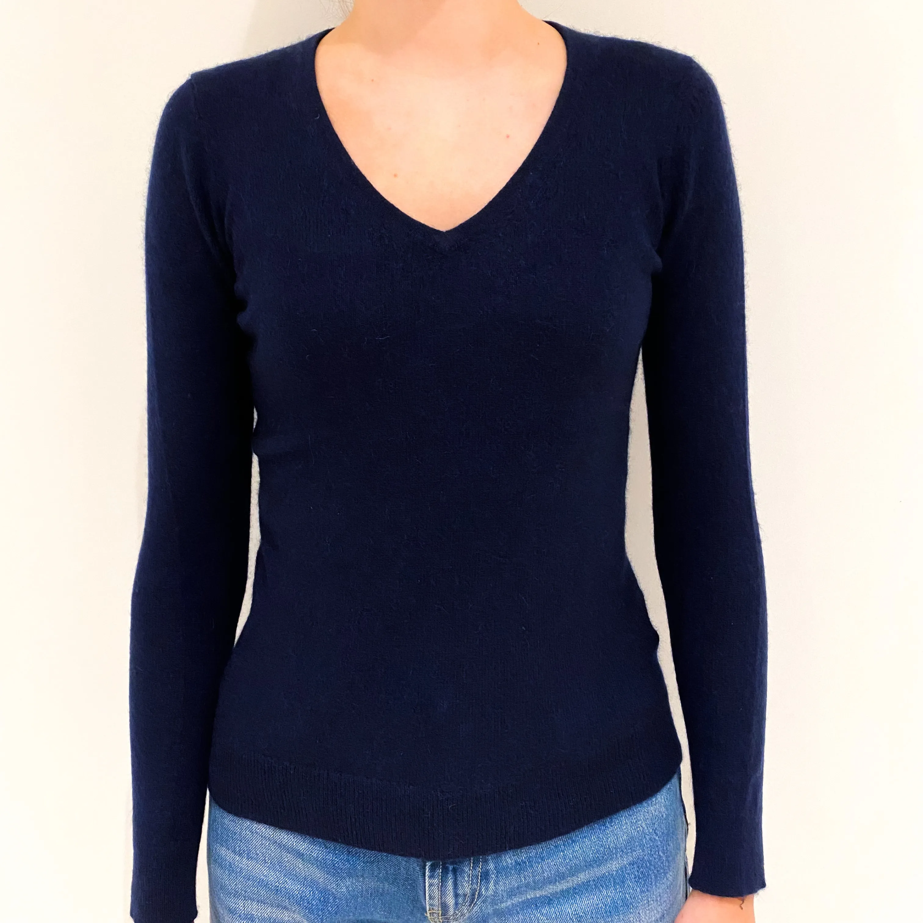 Navy Blue Cashmere V-Neck Jumper Extra Small