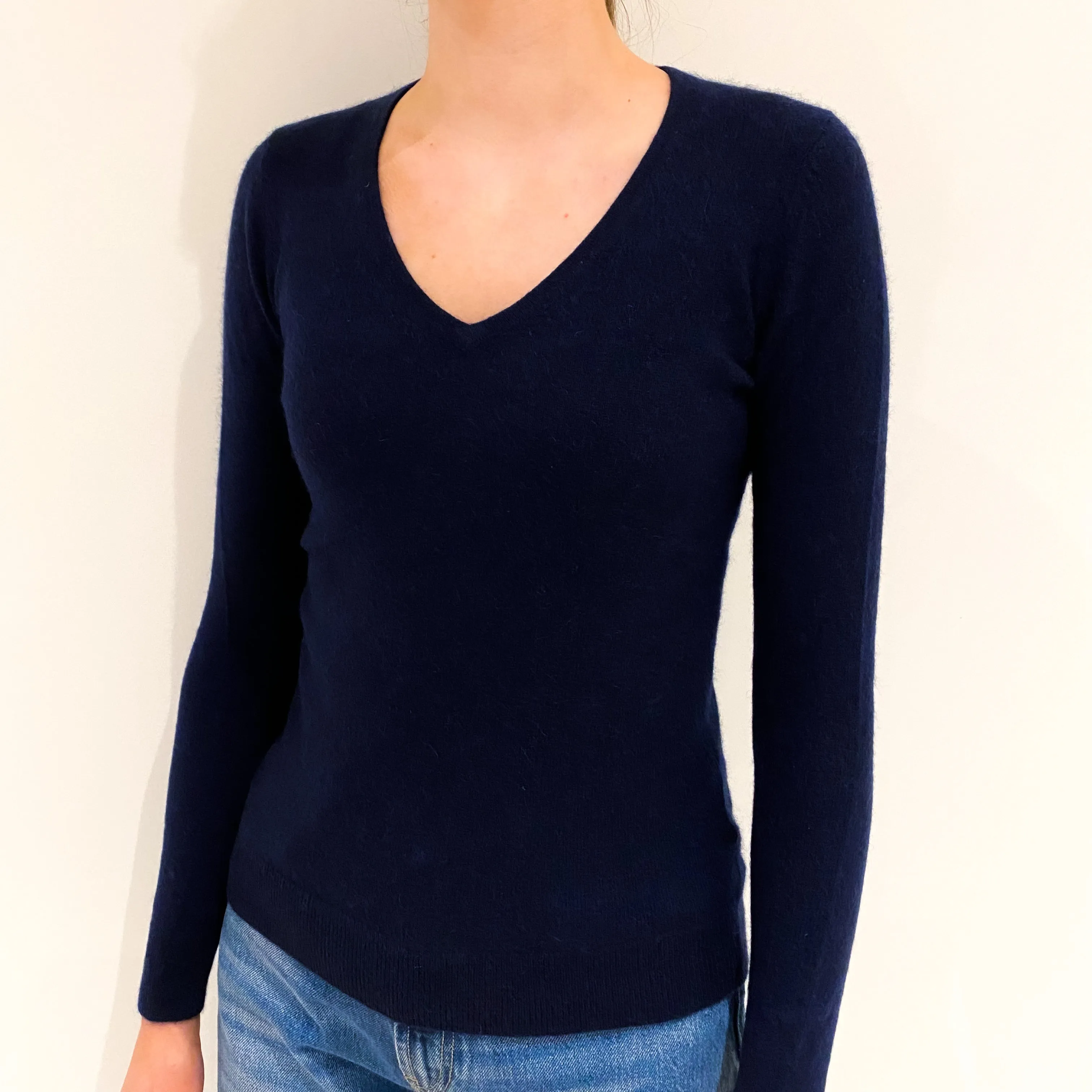 Navy Blue Cashmere V-Neck Jumper Extra Small