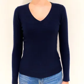 Navy Blue Cashmere V-Neck Jumper Extra Small