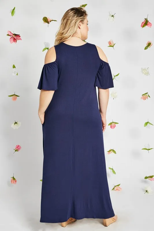 Navy Cold Shoulder High-Low Maxi