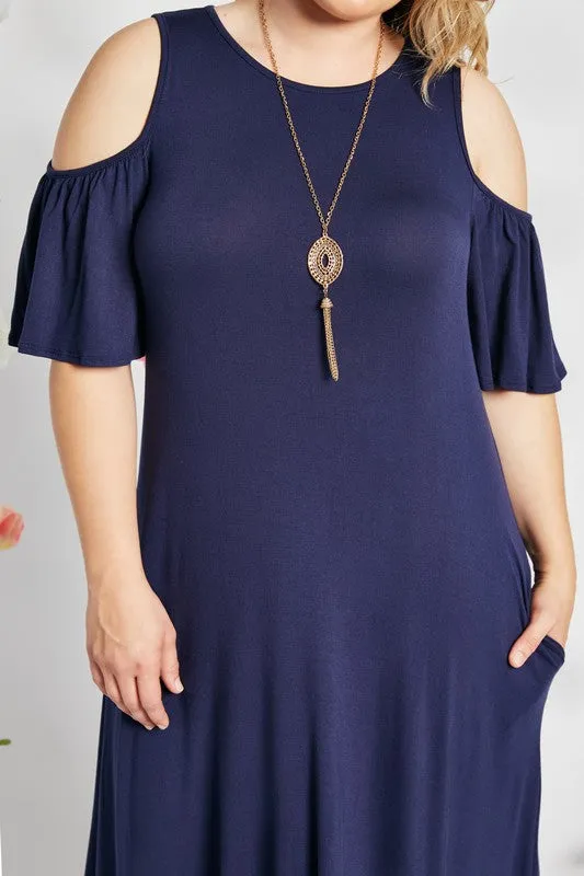 Navy Cold Shoulder High-Low Maxi