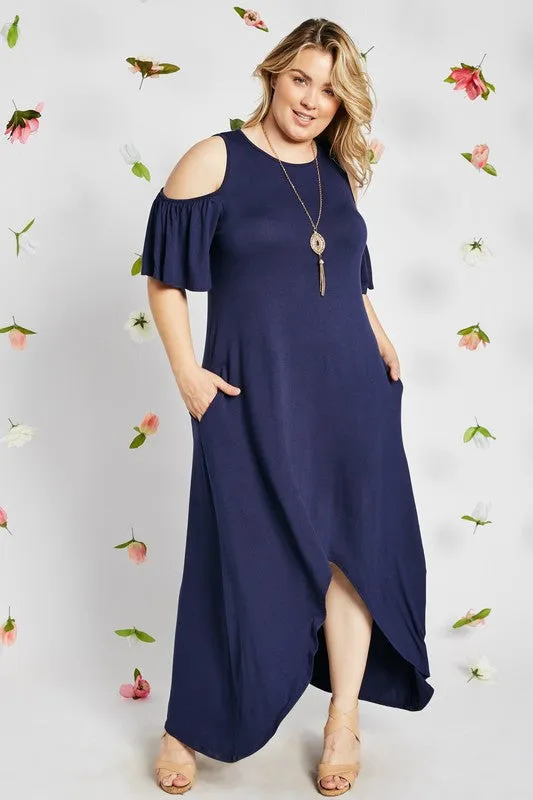 Navy Cold Shoulder High-Low Maxi