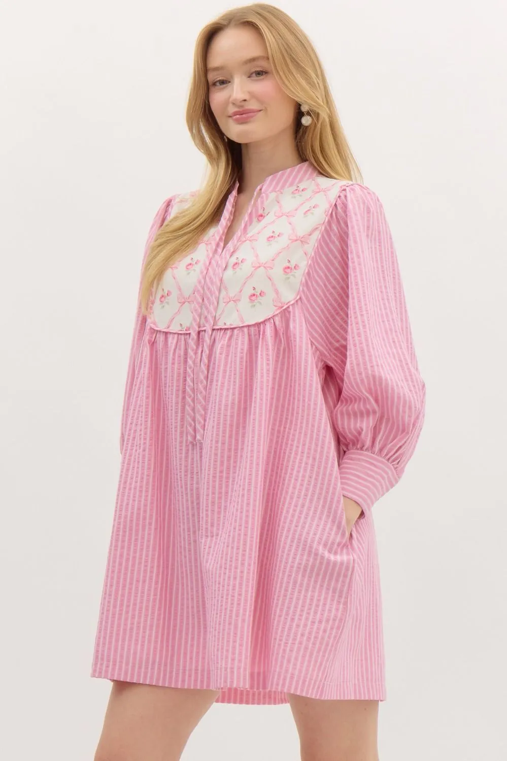 NEWEST ARRIVAL Blue Striped Bow Floral Dress