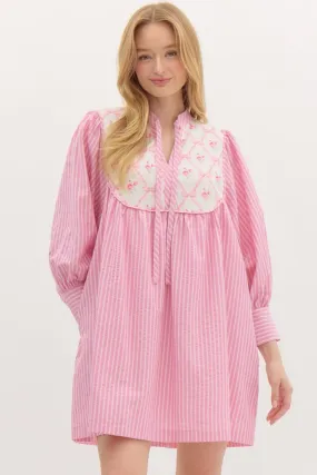NEWEST ARRIVAL Blue Striped Bow Floral Dress