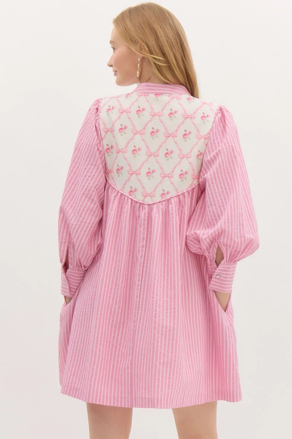 NEWEST ARRIVAL Blue Striped Bow Floral Dress