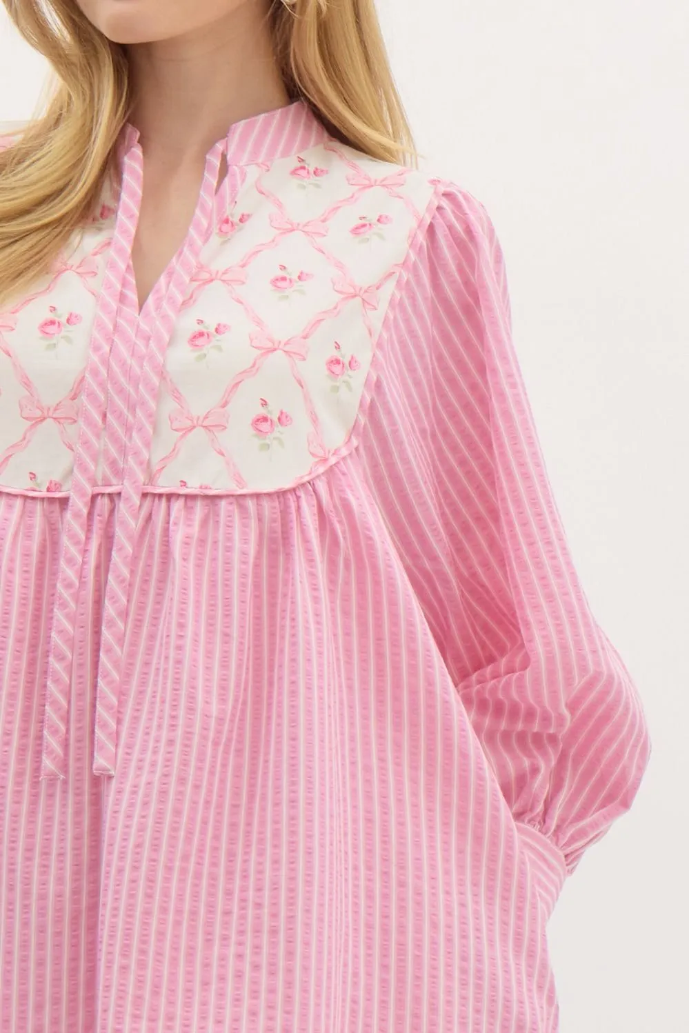 NEWEST ARRIVAL Blue Striped Bow Floral Dress