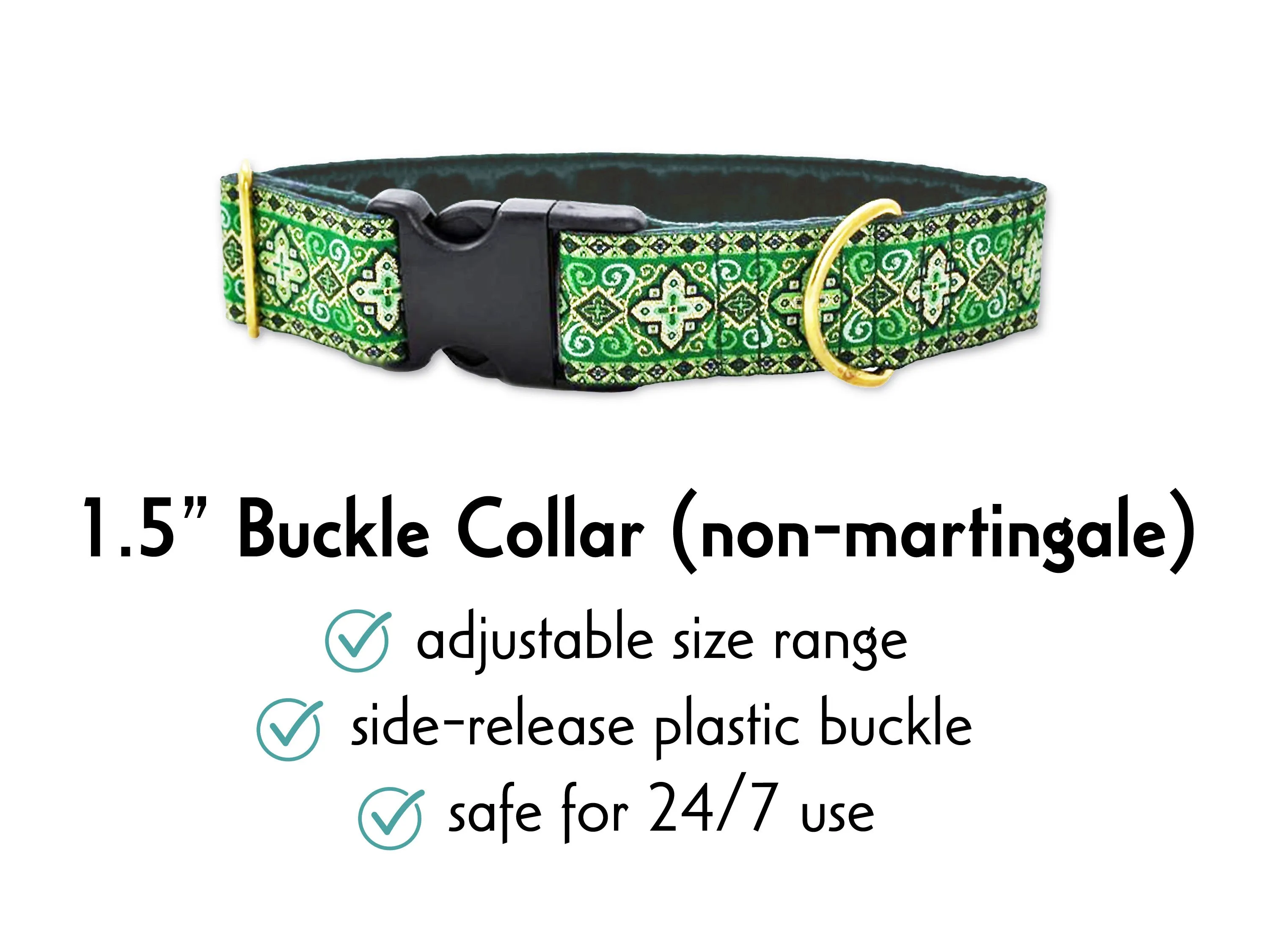 Nobility in Kelly Green - Martingale or Buckle Dog Collar - 1.5" Width