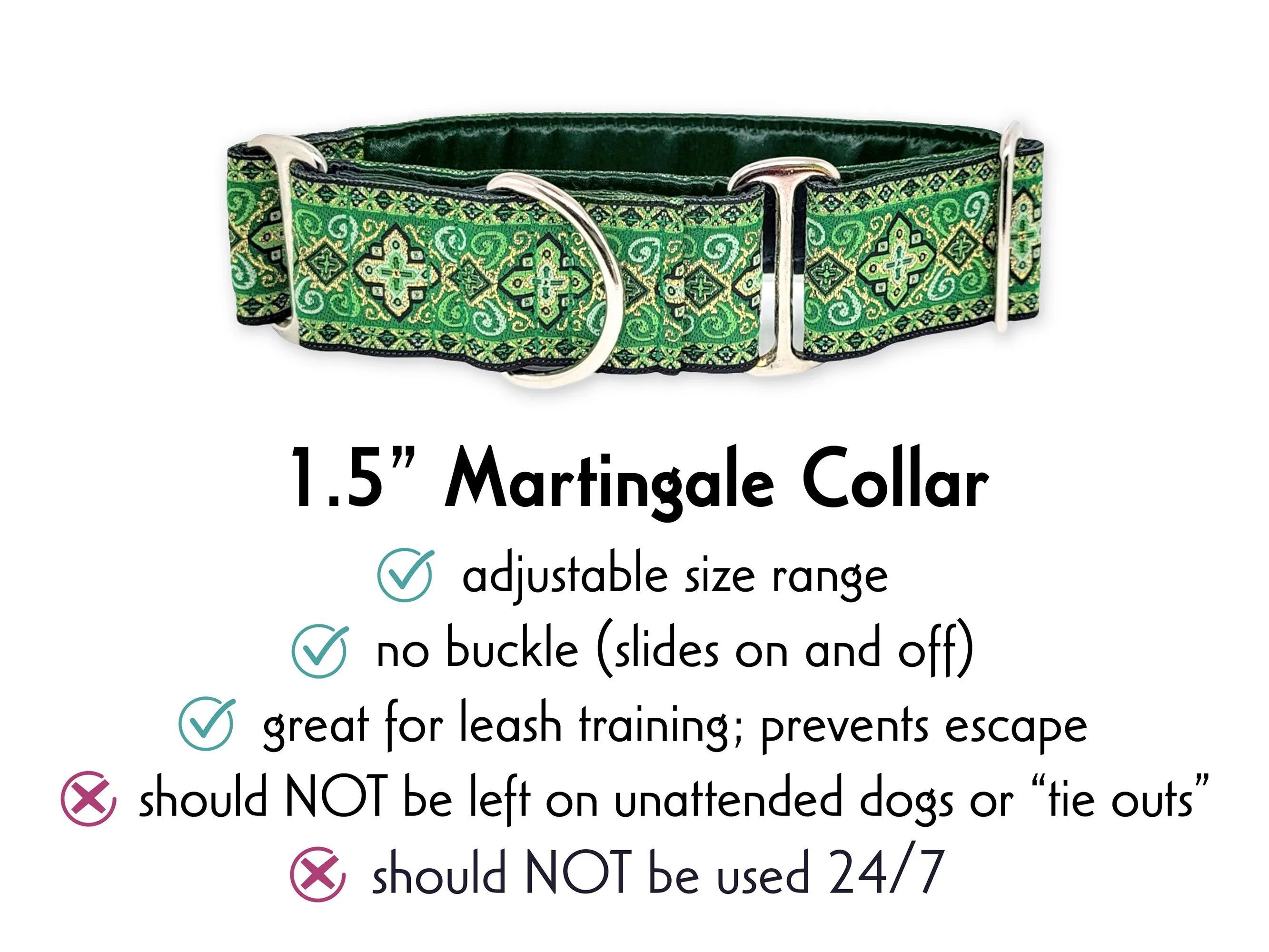 Nobility in Kelly Green - Martingale or Buckle Dog Collar - 1.5" Width