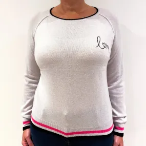 Oatmeal ‘Love’ Chest Slogan Cashmere Crew Neck Large